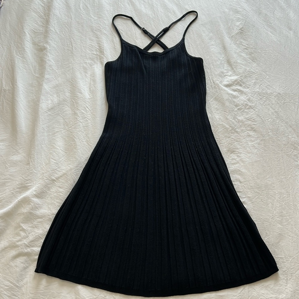 Abercrombie & Fitch Black Ribbed Knit Spaghetti Strap Dress